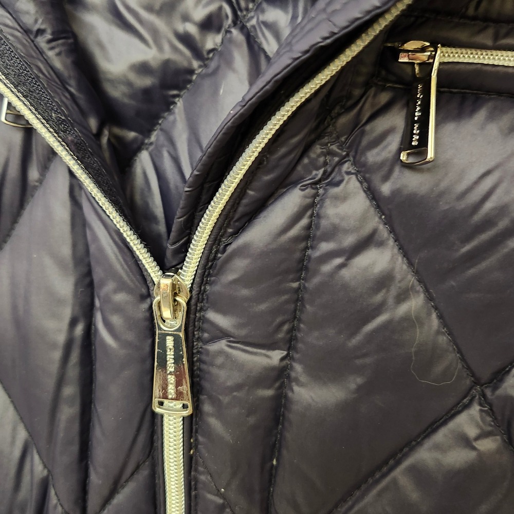 Michael Kors Packable Quilted Down Fill Hooded Long Puffer Coat Navy Blue Size M - Picture 5 of 11